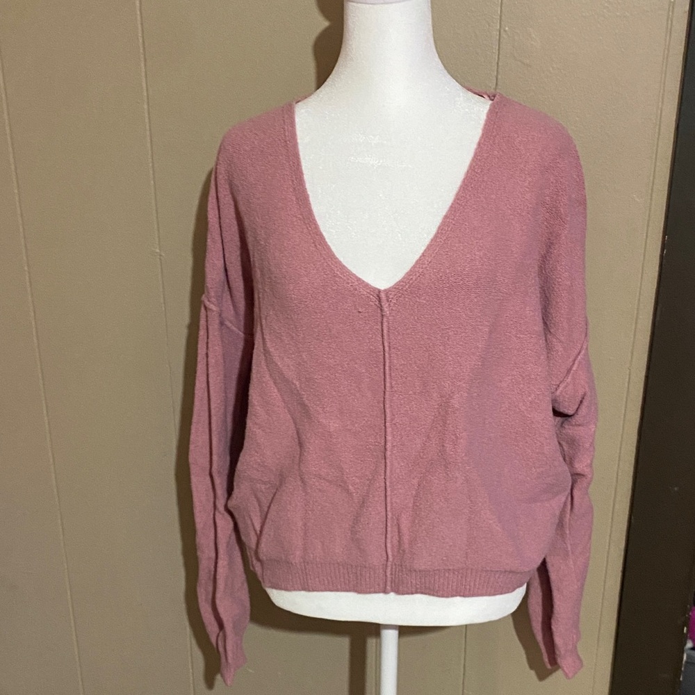 Free People Pink V-Neck Women's Sweater